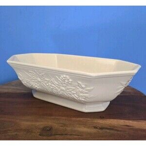 Collector Longaberger Nature's Garland Large Embossed Dish French Country Ivory